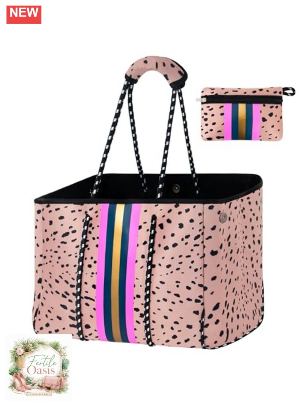 Large Neoprene Beach Bag Tote with Zipper Pocket, Foldable Travel Tote